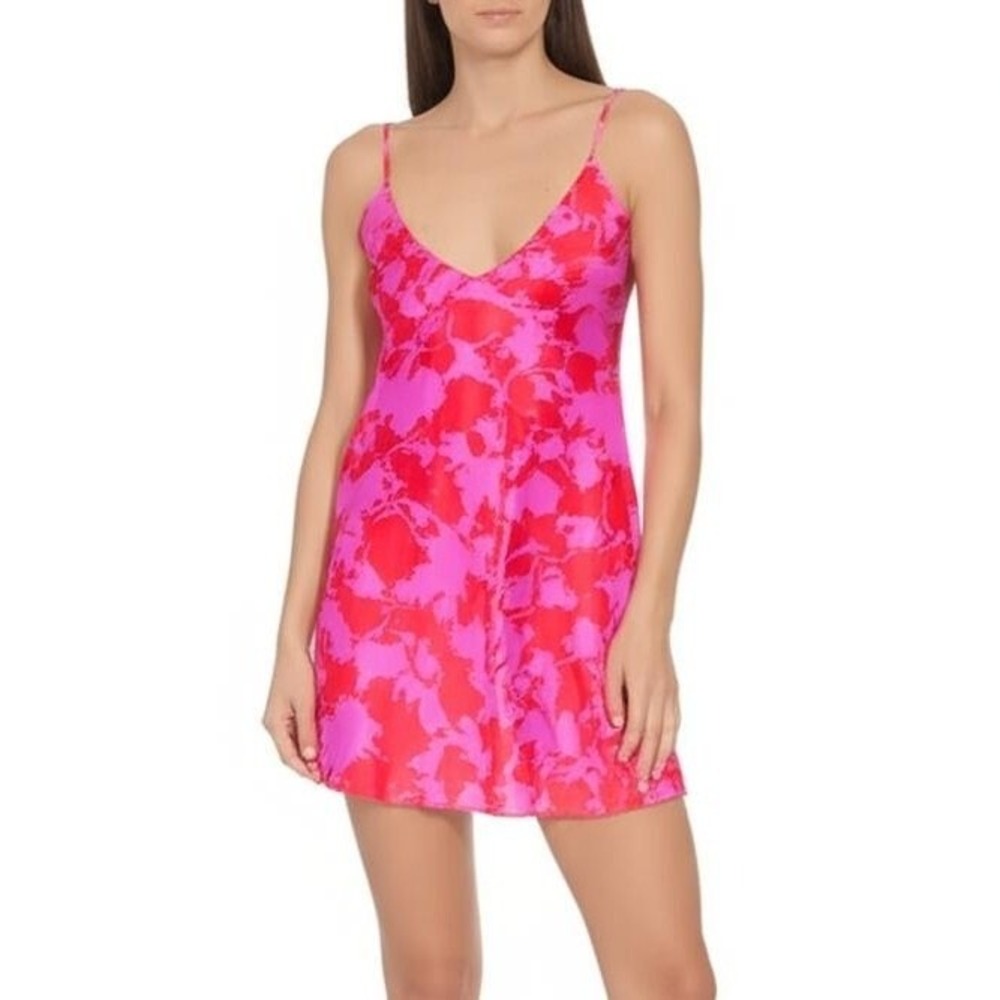 Timing Floral Slip Dress M Pink Red Cowl Neck Strappy Back Mini Party Dress New‎